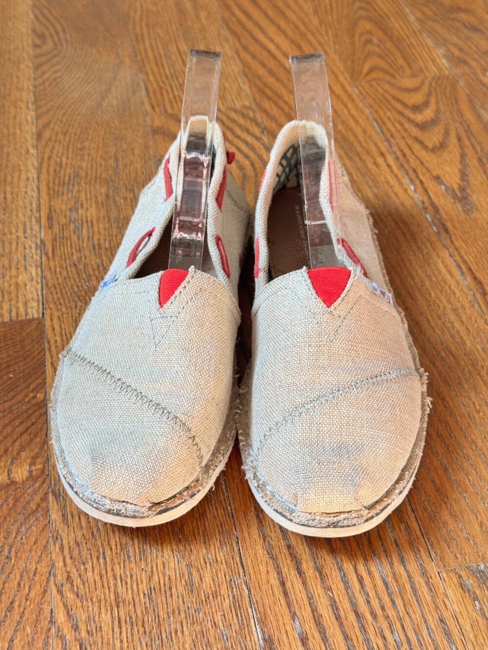 TOMS Bimini Stitchout Burlap Slip On Boat Shoes Women’s 8 Tan Red Espadrille